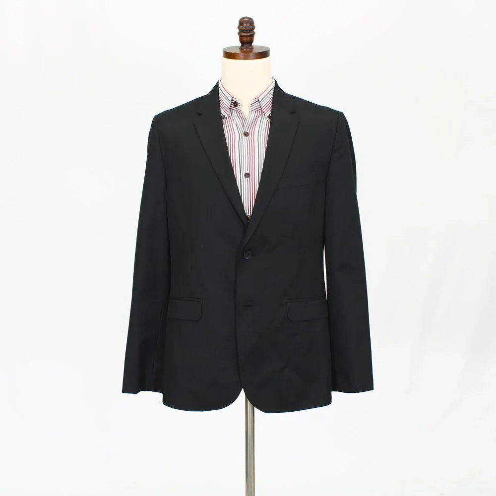 Calvin Klein 42R Black Solid 2-Button Sport Coat Blazer Jacket P450
